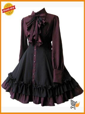 Gothic Lolita Victorian Dress with Ruffles and Bow Tie